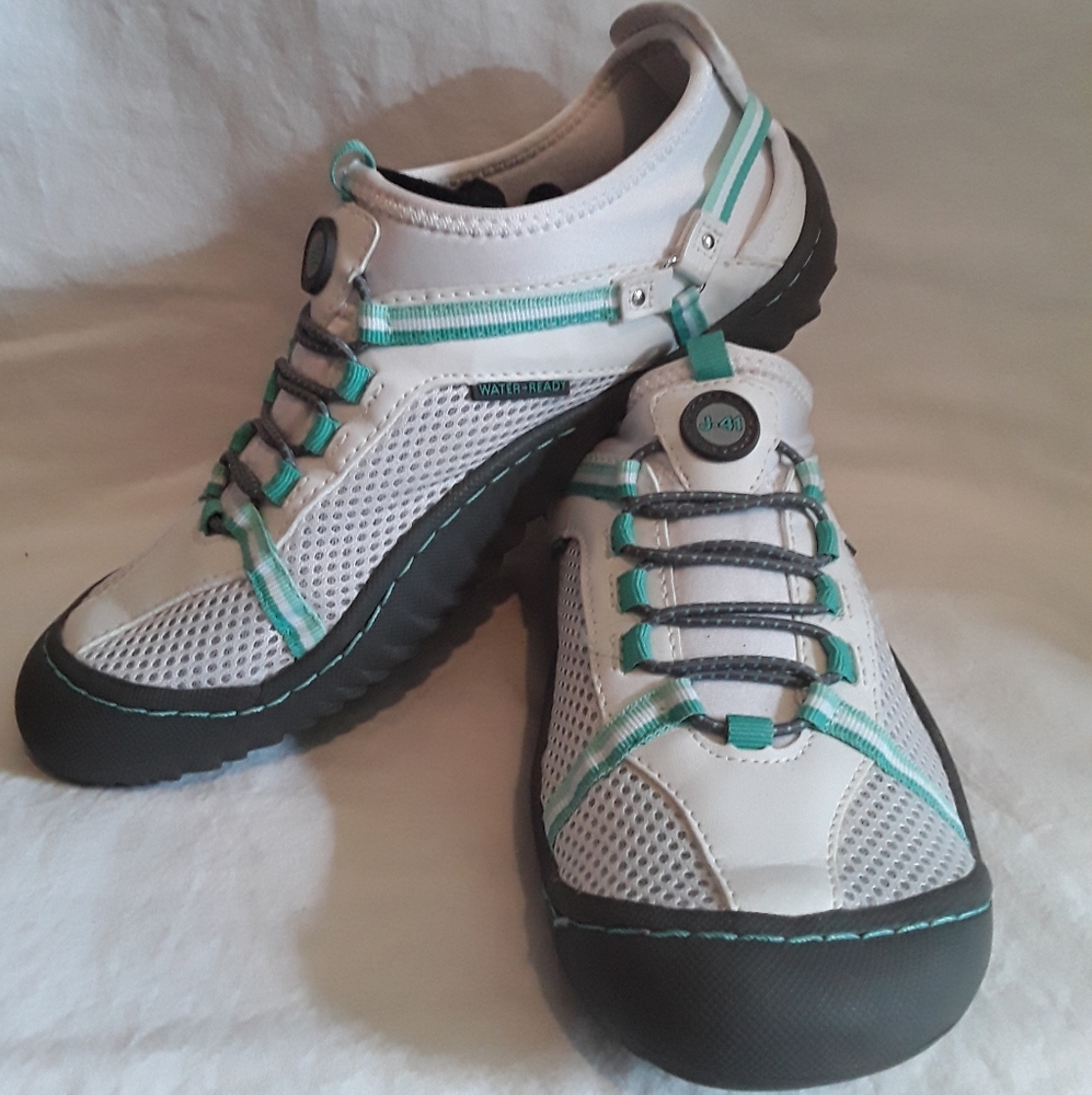 J-41/mesh white/blue outdoor sport shoes/jeep shoes/tread soles/size 6.5 women's